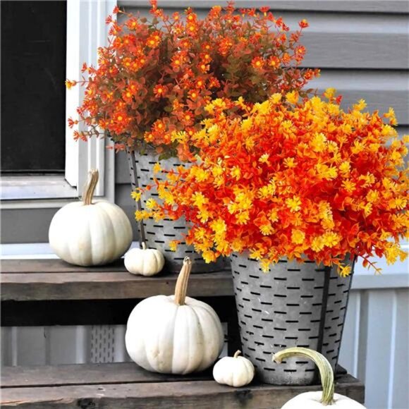 12 Bundles Artificial Fall Flowers No Fade Faux Autumn Plants, Fake Indoor - Picture 4 of 8